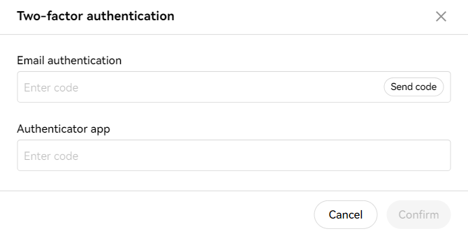 OKX security verification page requiring email authentication code and 2FA code